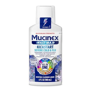 Mucinex Fast-Max Kickstart Severe Cold and Flu Medicine for Adults, Liquid Cold Medicine & Cough Medicine for Adults, Generic Expectorant Guaifenesin & Cough Suppressant Dextromethorphan, 6 Fl Oz
