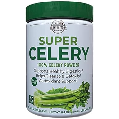 Country Farms Super Celery Powder, 100% Celery Powder, Supports Healthy Digestion, Helps Cleanse & Detoxify, Antioxidant Support, 40 Servings, 11.3 Ounce (Pack of 1)