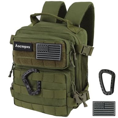 Aocmpxs Mini Tactical Backpack, 9L Small Gym Backpacks for Men Women Molle Military Pack with US Flag Patch and Carabiner (Green)