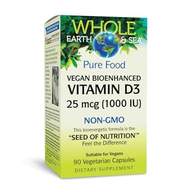 Natural Factors Whole Earth & Sea Vitamin D3 - Dietary Supplement Supports Strong Bones & Joints - Aids Calcium Absorption - Vegan & Non-GMO - 90 Vegetarian Capsules (90 Servings)