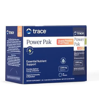Trace Minerals Power Pak Multivitamin and Multimineral Packets - Electrolyte Support - 1200 mg Vitamin C plus 70+ Trace Minerals - Guava Passion Fruit Flavor - 30 Packets