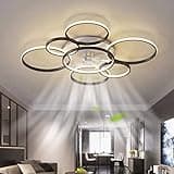 SNOWUNDER 41" Modern Ceiling Fan with Light, Flush Mount Celing Fan with Led Light and Remote Control for Living Room，Tri-Color Light 6-Speed Wind