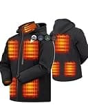 ARRIS Men`s Heated Jacket, Electric Heating Coat with 7.4V Battery and Detachable Hood - Waterproof, 8 Heating Areas