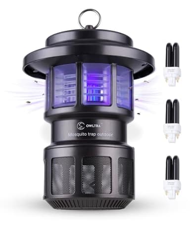 OWLTRA OMT-L20 Indoor & Outdoor Electric Insect Trap, Catcher & Killer Lamp for Mosquitoes, Biting Flies, Wasps, Moths, Sink Bugs, No-See-Ums and More with Light Attraction and Fan Suction, Gray