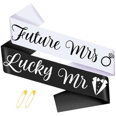SKJIAYEE Future Mrs & Lucky Mr - Bride to Be Sash and Groom to Be Sash Kit, Funny Bachelorette & Bachelor Sashes for Wedding Bridal Shower Party Decorations Engagement Gifts (White and Black)