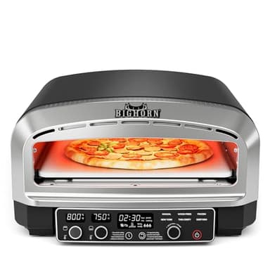 BIG HORN OUTDOORS Pizza Oven Indoor, 14 Inch Electric Countertop Pizza Oven with 6 Preset Modes, Perfect Pizza Maker Machine for Home, Pizza Cooker with Pizza Stone and Pizza Peel, Stainless Steel