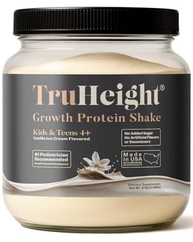TruHeight Growth Protein Shake (Vanilla Ice Cream Flavor, Whey) Tall Nutrition for Natural Growth & Development - Protein Powder for Kids & Teens, Weight Gain Drinks - Picky Eater Vitamin, Ages 4+