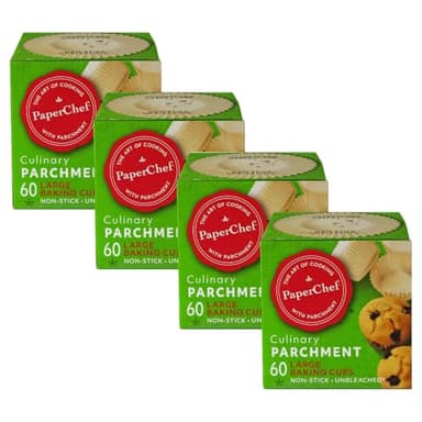 PaperChef – Large Parchment Baking Cups – Easy Release, Non-Stick, Unbleached & Compostable – Perfect for Muffins & Cupcakes – 60 Count - 4 Pack