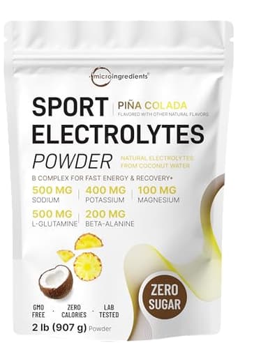 Micro Ingredients Electrolytes Powder, 2 lbs | 95 Servings | Sugar Free Workout Hydration | Potassium, Sodium, L-Glutamine, Beta-Alanine, & More | Natural Coconut Water | Pineapple Piña Colada Flavor