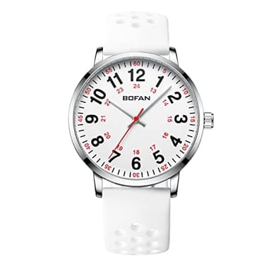 BOFAN Nurse Watch for Medical Professionals,Students,Doctors with Easy to Read Dial,Second Hand and 24 Hour,Soft and Breathable White Silicone Band,Water Resistant
