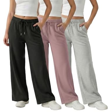 Common Stitch 3 Pack Sweatpants Women, Wide Leg Womens Sweatpants, Workout - Yoga Pants (Available in Plus)