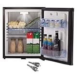 SMETA Mini Fridge with Lock for Bedroom Locking Fridge Quiet Lockable Dorm Refrigerator No Noise Absorption 12V/110V DC for Car Office Medication Compact Storage with Reversible Door, 1.0 Cu.Ft, Black