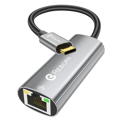 Reborn USB C to Ethernet Adapter, Type-C (Thunderbolt 3/4) to RJ45 Gigabit Ethernet LAN Network Adapter Compatible with iPhone 15 Pro/Max, MacBook Pro/Air 2023, iPad Pro, iMac, S23, XPS 17 and More