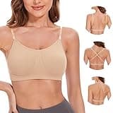 Stelle Womens Clear Strap Bra Wireless Invisible Dance Bra Backless Low Back Bra No Sponge with Convertible Straps (Nude,M)