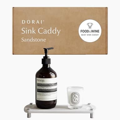 Dorai Home Sink Caddy – Water-Absorbing Stone Tray for Sink, Stainless Steel Feet, Fast-Drying, Sandstone