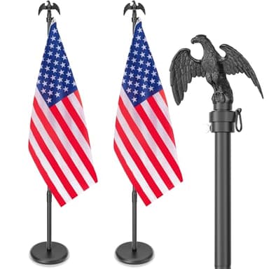 8 FT Indoor Flag Pole and Stand, Heavy Duty Indoor Flag Pole Kit with Weighted & Thickened Base, Eagle Topper, 3x5 FT American Flag, Adjustable Presidential Indoor Flagpole for Office School City Hall