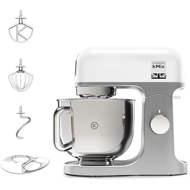 Kenwood KMX750WH KMIX Planetary Mixer with 5L Steel Handled Bowl, 3 Mixing Hooks, 1000W Power, Customizable with Over 20 Accessories Purchasable Separately, White