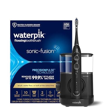 Waterpik Sonic-Fusion 2.0 Professional Flossing Electric Toothbrush with Water Flosser Combo Two In One, For Daily Gum Care and Cleaning Teeth, Braces, Implants, Black SF-04CD012-4, Packaging May Vary