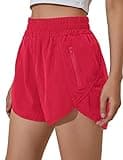 BMJL Women's Running Shorts Elastic High Waisted Shorts Pocket Sporty Workout Shorts Quick Dry Athletic Shorts Pants(L,Red)