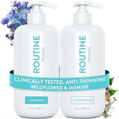 Routine Wellness Anti-Thinning Shampoo and Conditioner Set for Thinning Hair - Biotin DHT Blocker Women & Men - Color Safe Shampoo for Hair Loss & Healthier Hair - Wildflower & Jasmine (Pack of 2)
