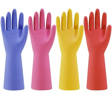 Rubber Kitchen Dishwashing Gloves - 4 Pairs Colorful Reusable Household Cleaning Gloves for Washing Dishes and Cleaning Tasks, Flexible Long-lasting and Non-Slip (Medium, Blue+Pink+Yellow+Red)