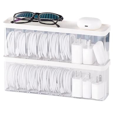 Nkocvew Charger Cable Cord Storage Organizer Box - 2 Pack With Lid - Easy Storage Without Cable Ties