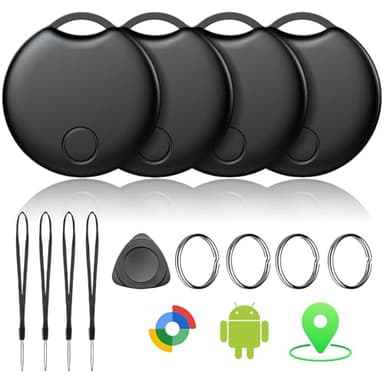 Air Tracker Tags-4 Pack for Android, Bluetooth Tracker Works with Google’s Find Hub | Android Only | Replaceable Battery | Water- Resistance (4 Black)