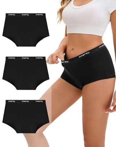 INNERSY Women's Period Boxers Underwear Leak Proof Menstrual Boy Shorts Panties 3-Pack(Black,Large)