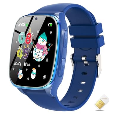 Yiphun 4G Kids Smart Watch - Smartwatch for Kids with SIM Card, SOS Call Camera Video Alarm Stopwatch AudioBook Music Games Pedometer Gift Toys for 4-12 Years Old Boys and Girls (Blue)