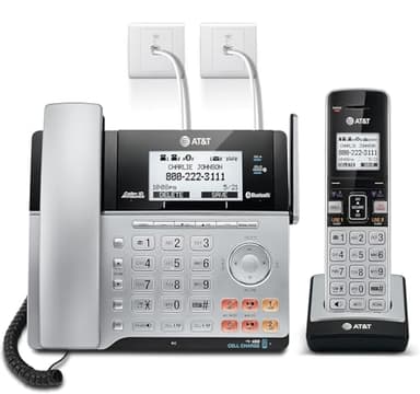 AT&T TL86103 2-Line Corded/Cordless for Small Business with Answering Machine, 2-Mailboxes, Connect-to-Cell, Caller ID Announcer, Intercom, Long Range & Expandable to 12 Handsets, Silver/Black
