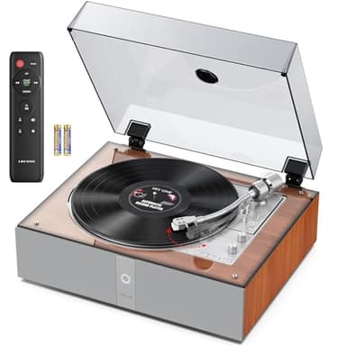 1 by ONE Fully Automatic Record Player, All-in-One Vinyl Turntable with Automatic Repeat Function, Remote Control, Built in Speakers& DSP, Phono Preamp, AT-3600L Cartridge, Belt Drive 2-Speeds