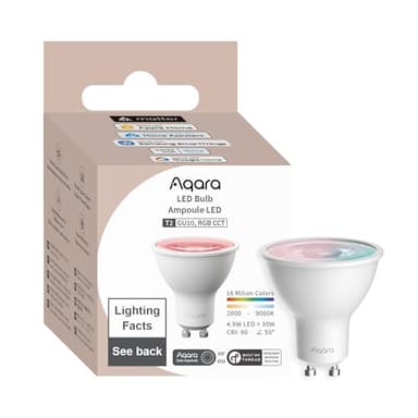 Aqara Thread/Zigbee Smart LED Light Bulb T2 GU10, Tunable White (2000K-9000K), RGB Color Changing Light Bulb with 16 Million Colors,Matter, Works with HomeKit, Alexa, Google