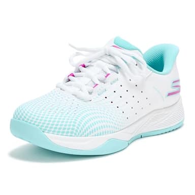 Skechers Women's Viper Court Reload Hands Free Slip-Ins Pickleball Sneaker, White/Turquoise/Pink, 7