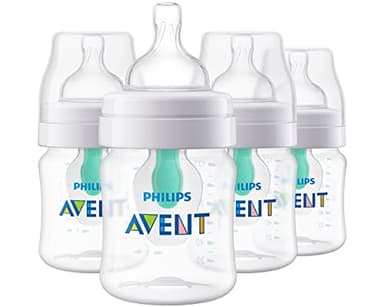 Philips Avent Anti-Colic Bottle with AirFree Vent, 4oz, with Flow 1 Nipples, 0m+, 4pk, Clear, SCY701/04
