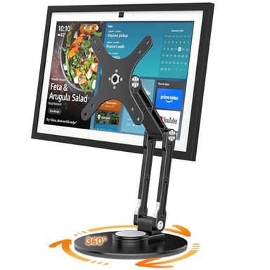 YCNEW Swivel and Tilt Stand for Echo Show 15 (Gen 1, Gen 2), Portable Monitor Stand, Adjustable Angle and Height with 360° Rotation Bases, Switching Between Landscape and Portrait Screens (Black)