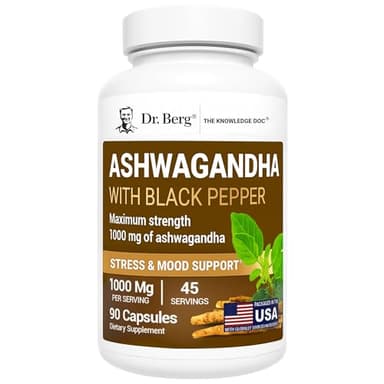 Dr. Berg Ashwagandha Capsules 1000mg - Includes Ashwagandha Root with Black Pepper from Bioperine - Ashwagandha Supplements 90 Capsules