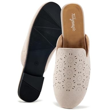 FUDYNMALC Womens Mules Flats Shoes: Casual Closed Toe Suede Backless Loafers Comfortable Dressy Slip-on Slides Footwear Beige