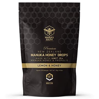 Manuka Honey Drops UMF 15+ / MGO 514+ & Propolis Drops Made in New Zealand – Natural Ingredients – Soothing Drops – Lemon & Honey Flavor - 25 Drops