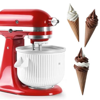 FOKIEE Ice Cream Maker Attachment for KitchenAid 4.5/5QT & 6QT Mixers, Frozen Ice Cream & Sorbet Gelato Maker for KitchenAid, 2 Quart, White, Not Dishwasher Safe