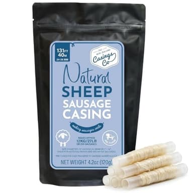 Natural SHEEP Casings for Sausage Making, 24-26mm, Great Hot Dog Casing or Sausage Casing for Merguez & Breakfast Sausage, Pre-Tubed, Edible, A Grade, Halal, from New Zealand, 32” makes 7lb Sausages