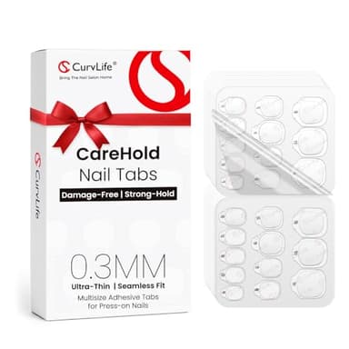 Curvlife CareHold Strong Hold Nail Adhesive Tabs for Valentine Press On Nails – 10 Sheets 240pcs 12 Sizes, 0.3mm Ultra Thin Waterproof Breathable Nail Glue Stickers, Daily Wear and Gentle Removal