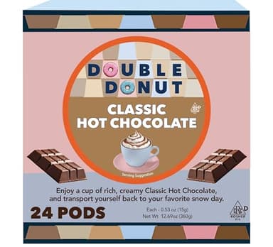 Double Donut Coffee Hot Chocolate Pods for Keurig K Cups Brewers, Single Serve Classic Hot Cocoa Pods, 24 Count