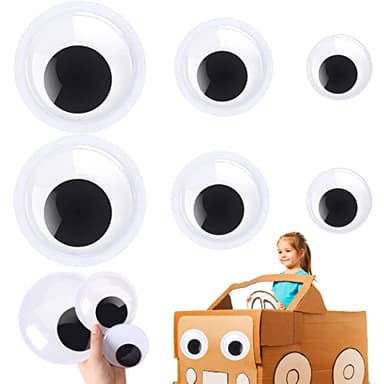 PETKNOWS Vinyl Giant Googly Wiggle Eyes, 6Pcs Self-Adhesive 3D Sticker Decorations for Crafts, 3-6inches, Black and White, Indoor Use