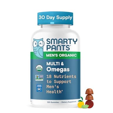 SmartyPants Multivitamin for Men, Organic Gummies: Methylfolate, Omega 3 (ALA), Vitamin D3, C, Vitamin B12, B6, A, K & Zinc for Immune Support, Biotin, Vegetarian, 120 Gummies (30 Day Supply)
