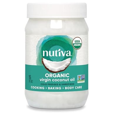 Nutiva Organic, Cold-Pressed, Unrefined, Virgin Coconut Oil from Fresh, non-GMO, Sustainably Farmed Coconuts, 15-ounce