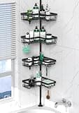 DAOYA Corner Shower Caddy Tension Pole - 4 Tier Stainless Steel Rustproof Shower Corner Caddy for Bathroom Shower Organizer Shelves Adjustable Pole 25-114.2 Inch Black