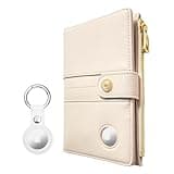 elzama Airtag Passport Holder Women, RFID Blocking Passport Wallet with Air Tag Holder, Zipper Pocket Card Slots Pen Holder & Air Tags Keychain (Airtag Not Included) Ivory