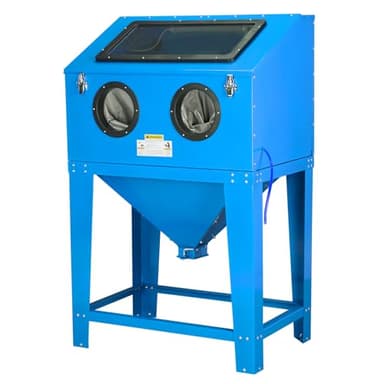 90 Gallon Sandblasting Cabinet,40-80PSI Sand Blasting Cabinet with Glass Viewing Windows/LED Light, Heavy Duty Sand Blaster with 4 Nozzles & Blasting Gun for Paint, Rust Removal Blue