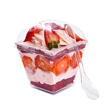 Jutoarts 100 Pack 6oz Reusable Dessert Cups with Lids & Spoons - Square Clear Plastic Parfait Cups for Birthday, Wedding, Party, Banquet (100-Piece Fruit/Appetizer Containers).
