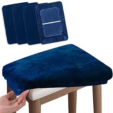 SINOSSO Vanity Stool Covers Set of 4, Super Soft Velvet Stretch Washable Saddle Bar Stool Slipcover Bench Seat Protector, (Rectangle, Navy Blue, 4 Counts)